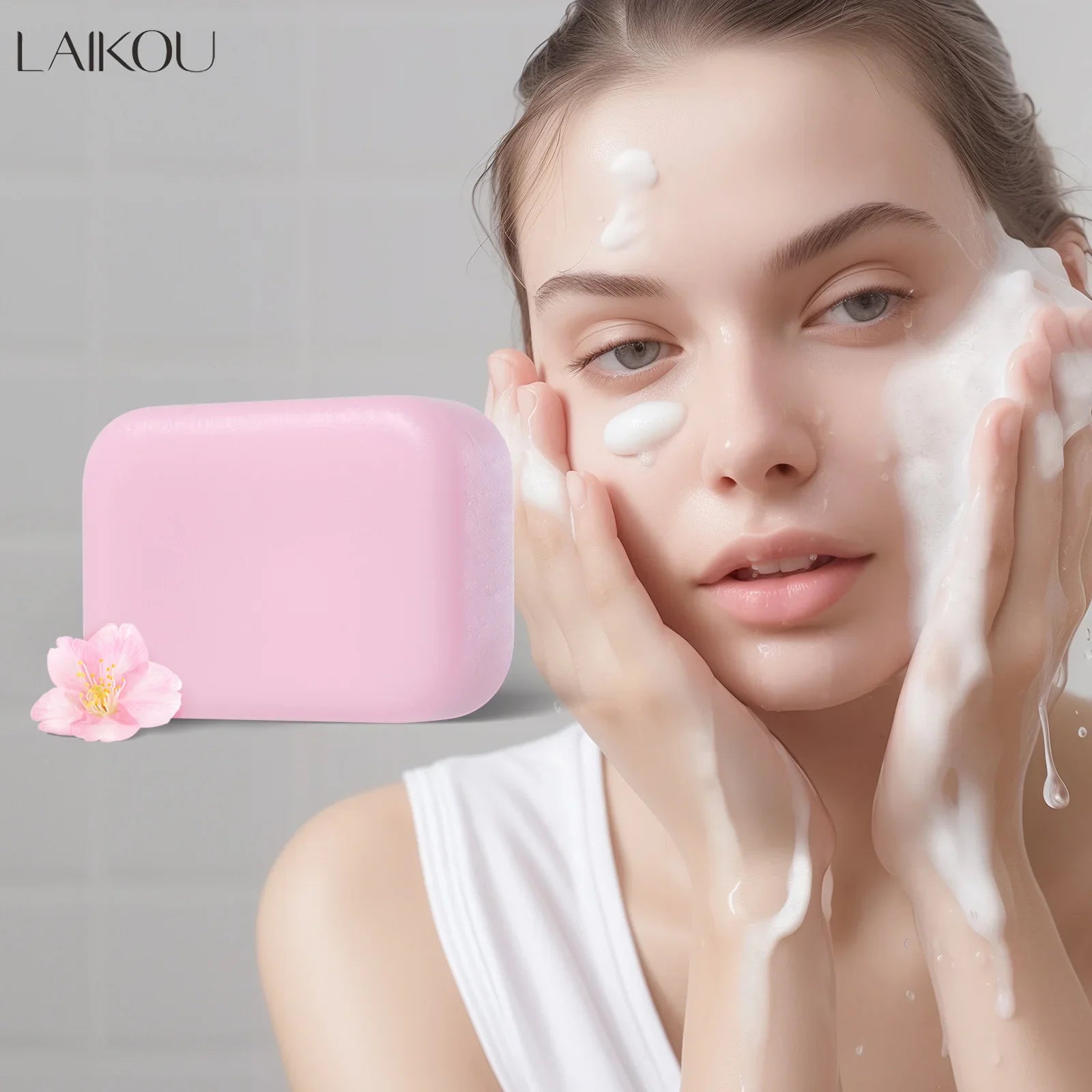 LAIKOU Sakura Facial Body Whitening Soap Reduces Acne Dark Spot Deep Cleaning Cutin For Face Body Skin Care 90g ﻿ Oasis Select