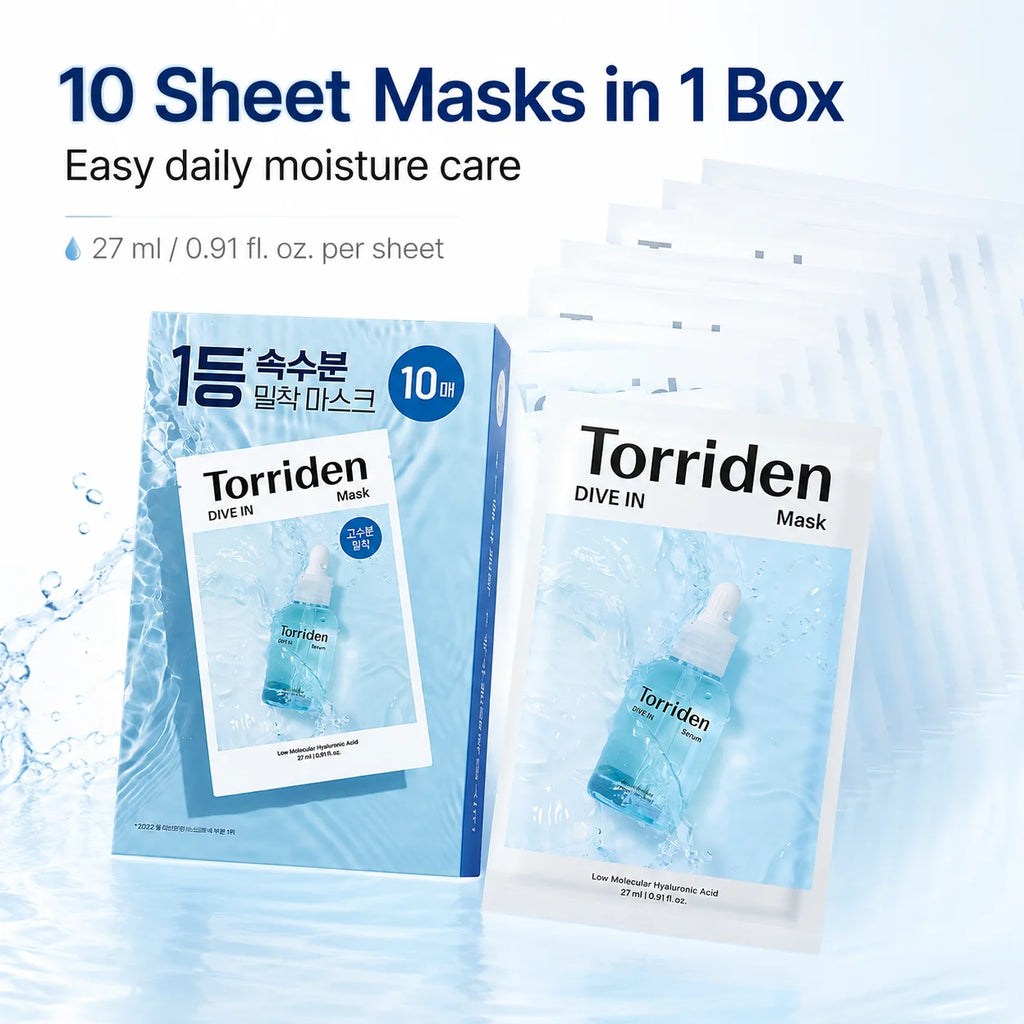 Torriden DIVE-IN Hyaluronic Acid Sheet Masks 10pcs | K-Beauty