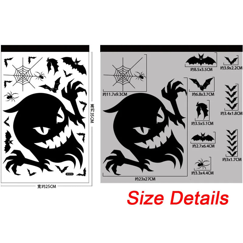 Halloween Window Sticker Giant Ghost Monster Witch Death Skeleton Bloody Poster Electrostatic Stickers for Helloween Party Decor Oasis Select ghost