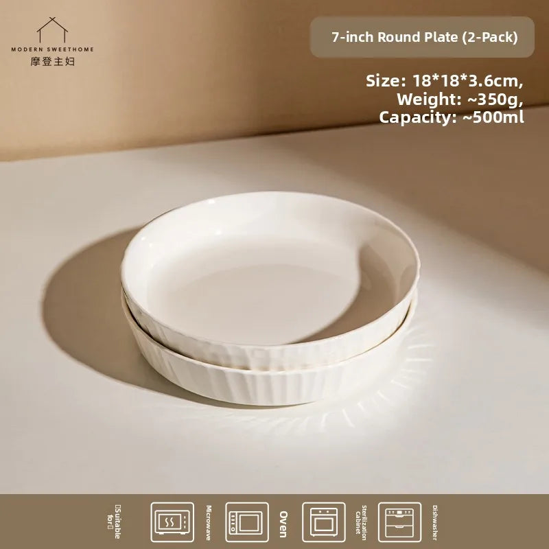 Modern Minimalist Ceramic Deep Dinner Plate - Elegant White Porcelain Dish for Pasta & Soup, Premium Tableware Oasis Select 7inch discs (pack of 2)