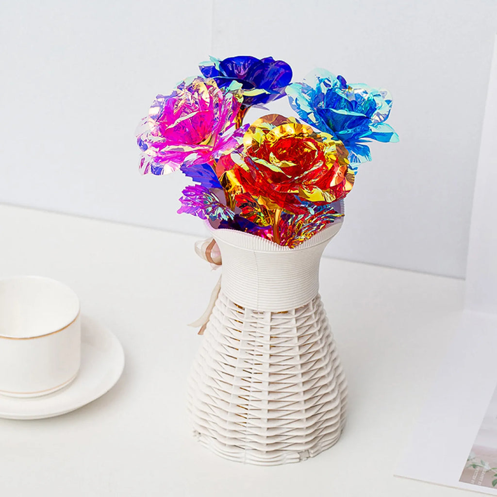 5pcs Colorful Luminous Rose Artificial Led Light Flower Gold Foil Rose Rainbow Simulation Bouquet Without Gift Colgifts For Girl Oasis Select