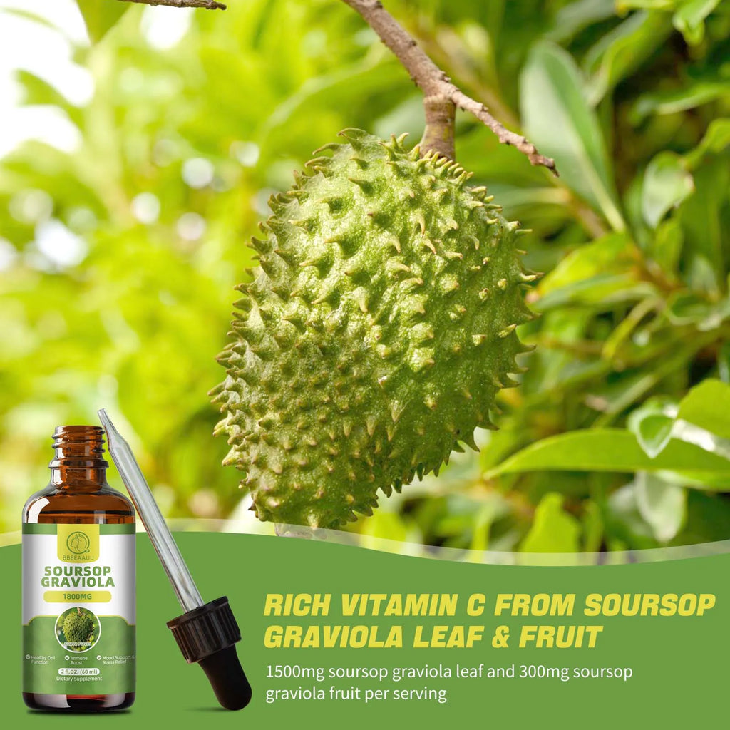 BBEEAAUU 60ml Natural Soursop Graviola Extract Drops Support Immunity and Kidney Health, Detox and Antioxidation Gluten-Free Oasis Select