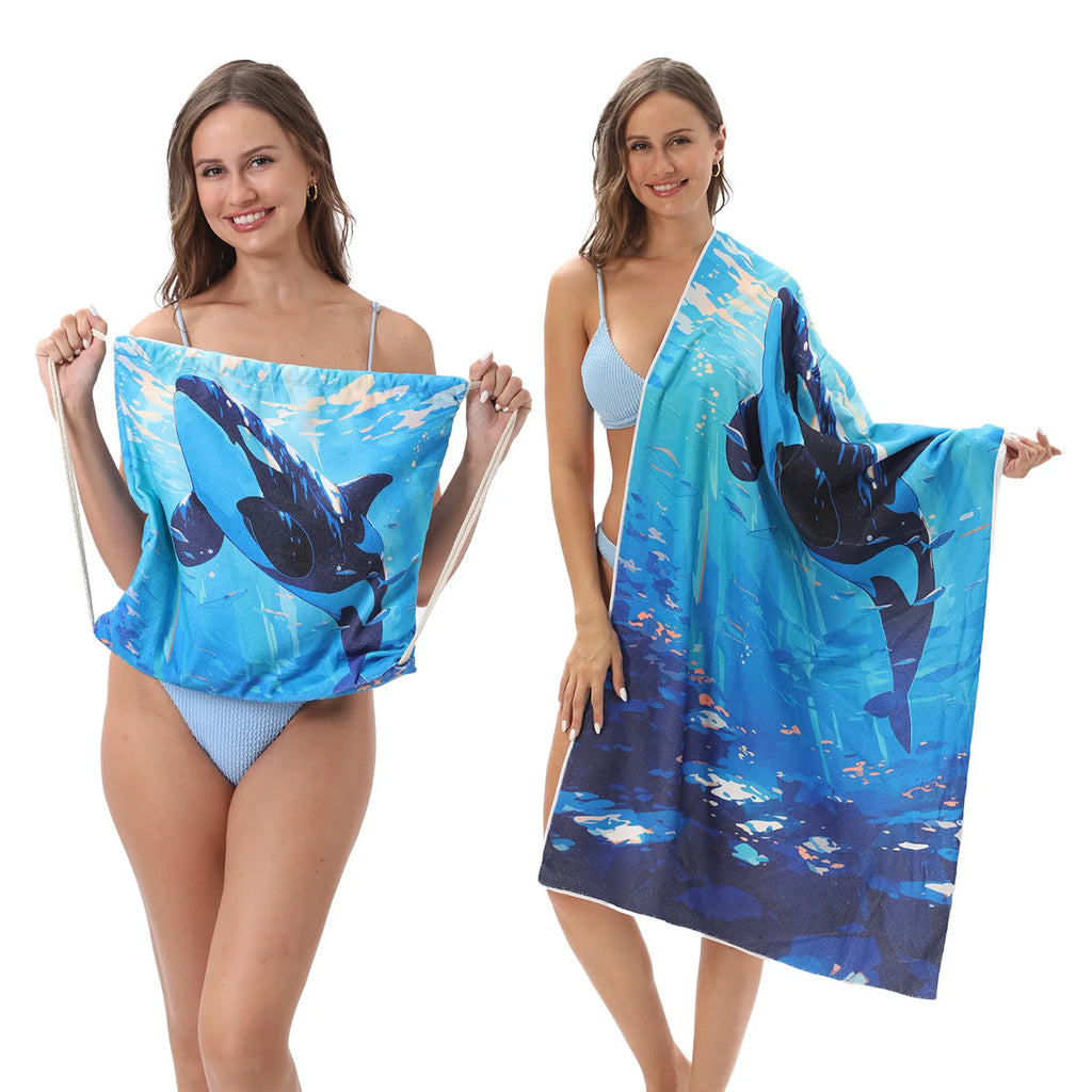 2-in-1 Multifunctional Foldable Beach Towel Printed Bath Integrated