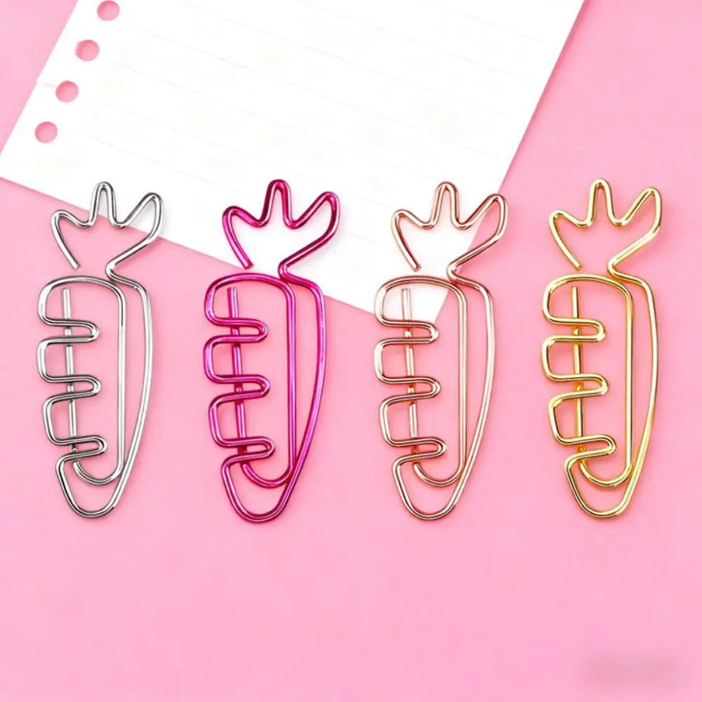20pcs Students Stationery Carrot Shaped Paper Clips Cartoon Metal Metal Paperclip Cute Creative Bookmark Holder Office Oasis Select