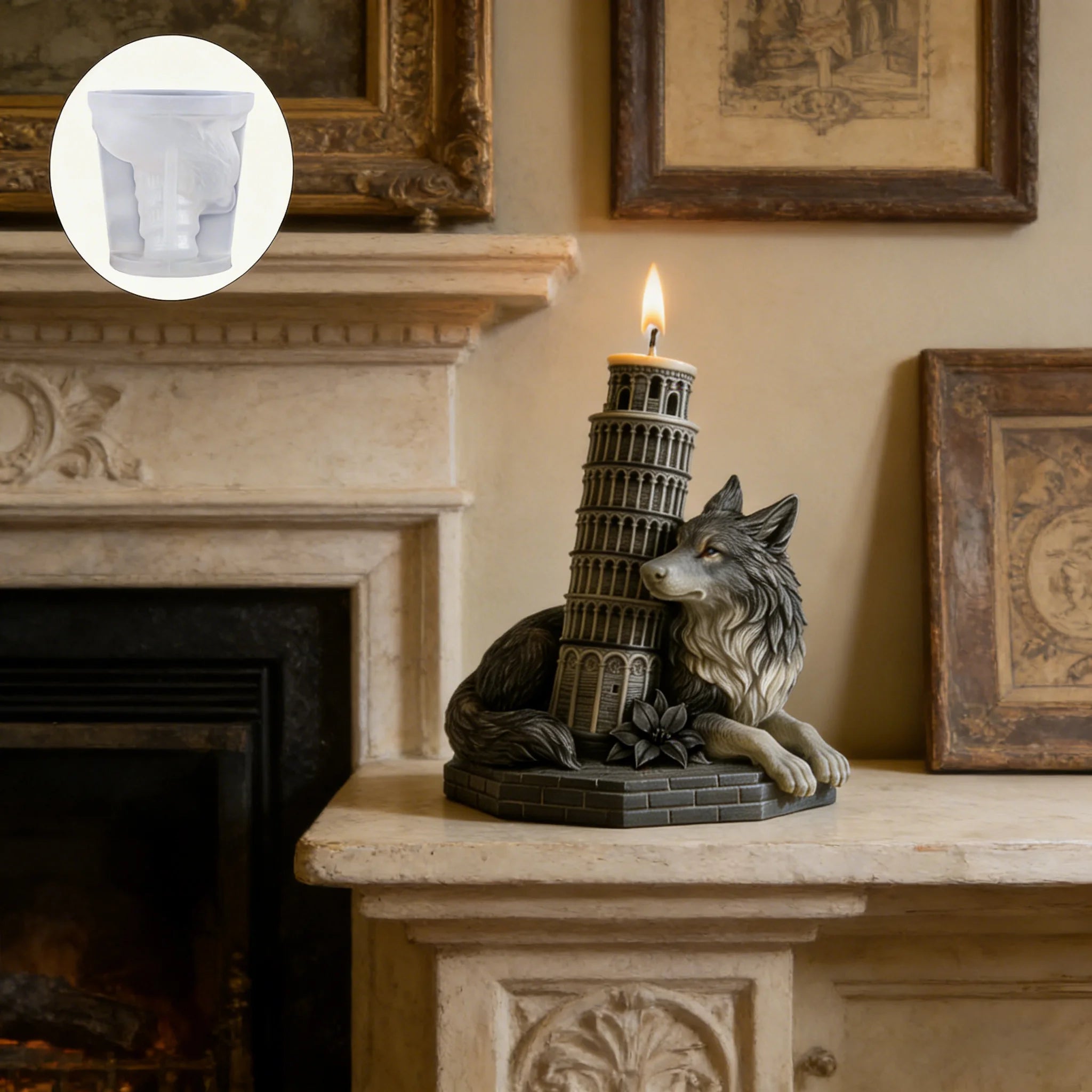 3D Gothic Wolf & Leaning Tower Silicone Candle & Resin Mold