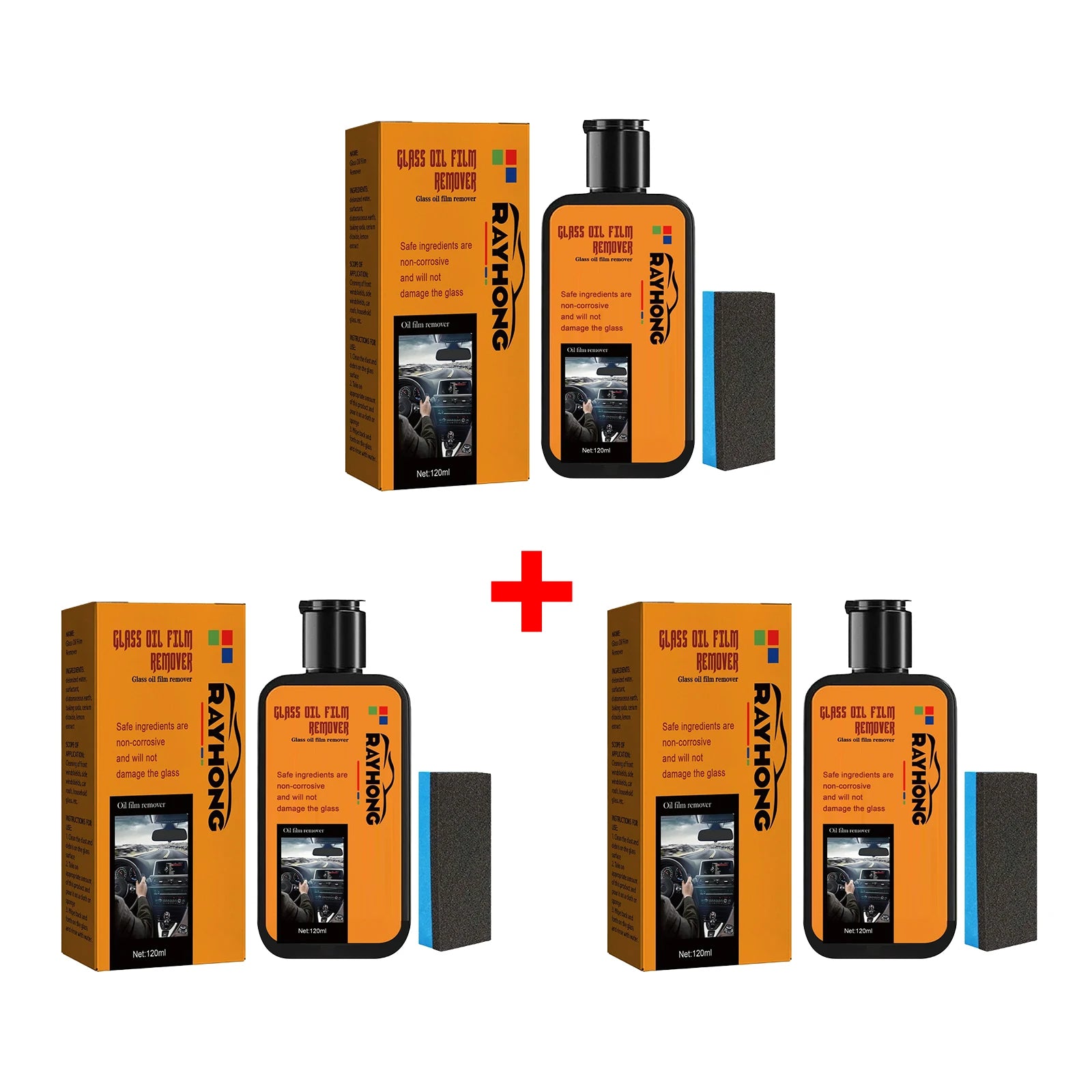 Glass Oil Film Remover for Car Windshield Cleaner with Sponge Car Glass Polishing Clear Window Auto Detailing Improve Clarity Oasis Select 3pcs