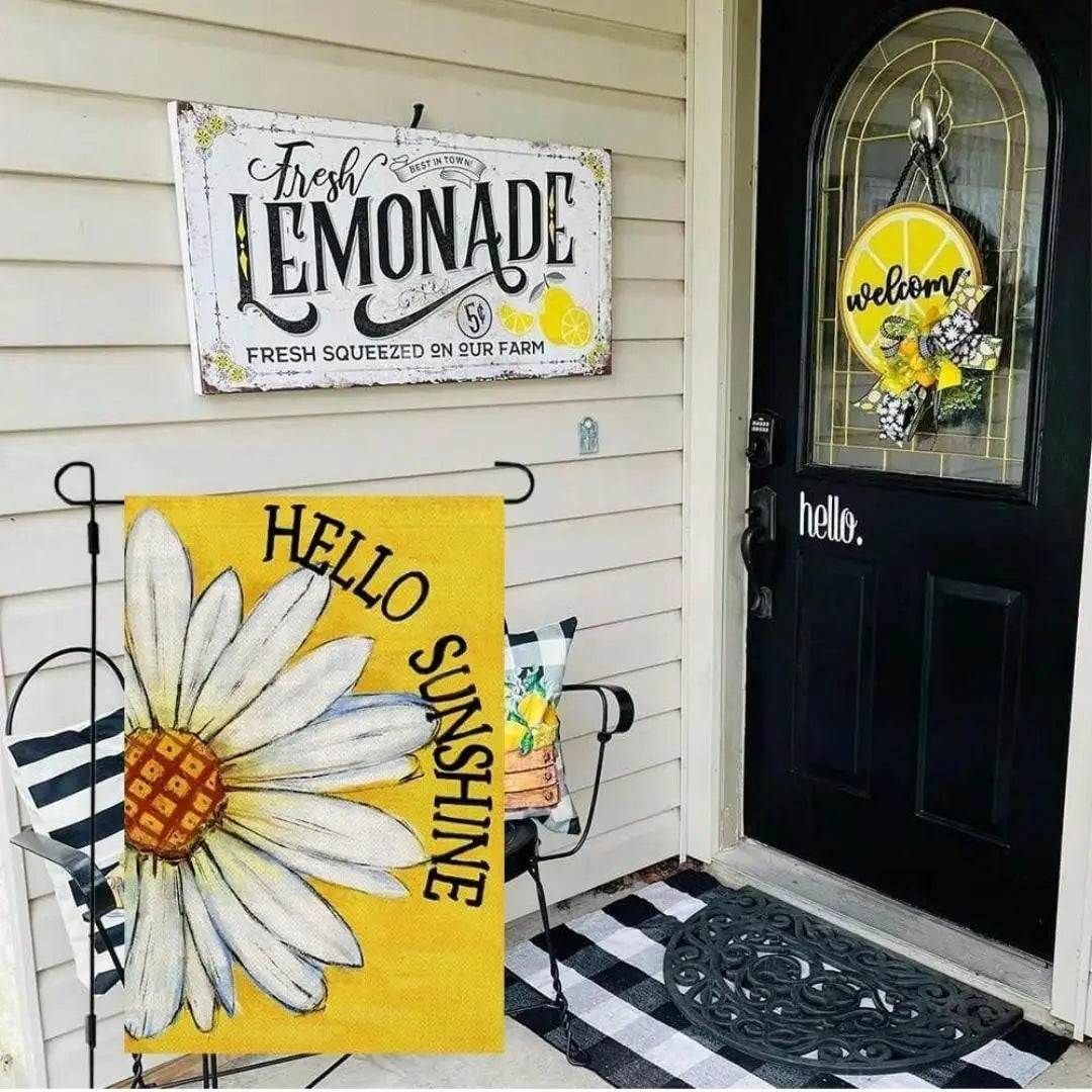 1pc Hello Sunshine Summer Garden Flag ， Small Garden Flags for Outside，Yard Decoration，Holiday Garden Flags for All Seasons Oasis Select