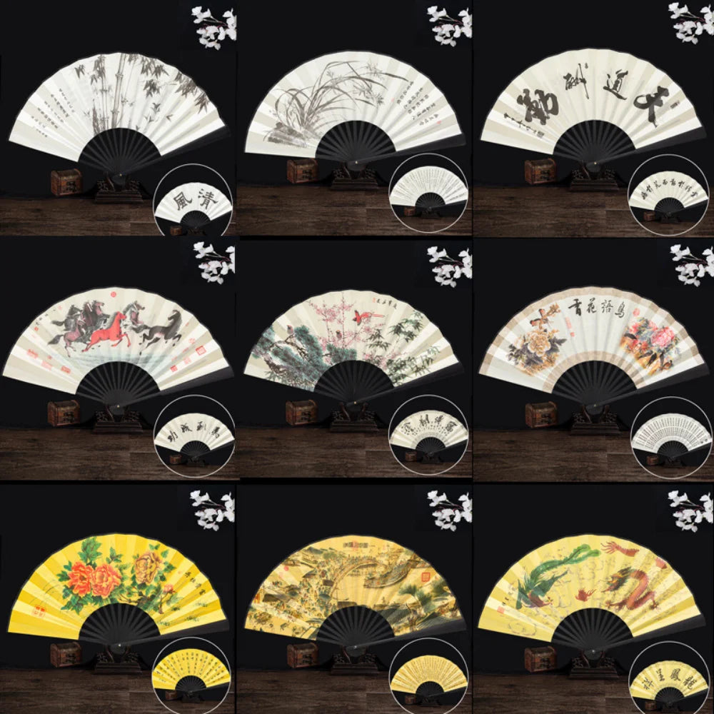 Ancient Folding Fan Chinese Scenic Spots Retro Classic Blank Fan Craft Silk Cloth Fan For Decoration Performance Gift Idea Oasis Select