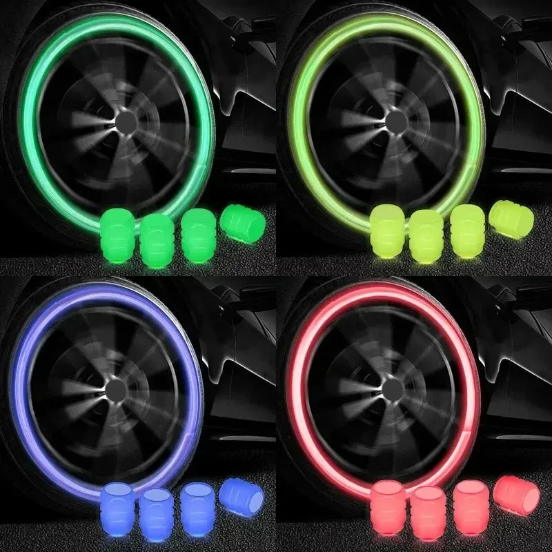 4/8/16/24pcs Tire Valve Caps Motorcycle Bike Wheel Nozzle Dustproof Tyre Valve Stem Fluorescent Night Glowing Car Accessories Oasis Select
