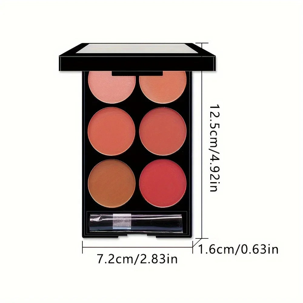 6-Color Blush & Contour Palette – Pearlescent & Matte Powder