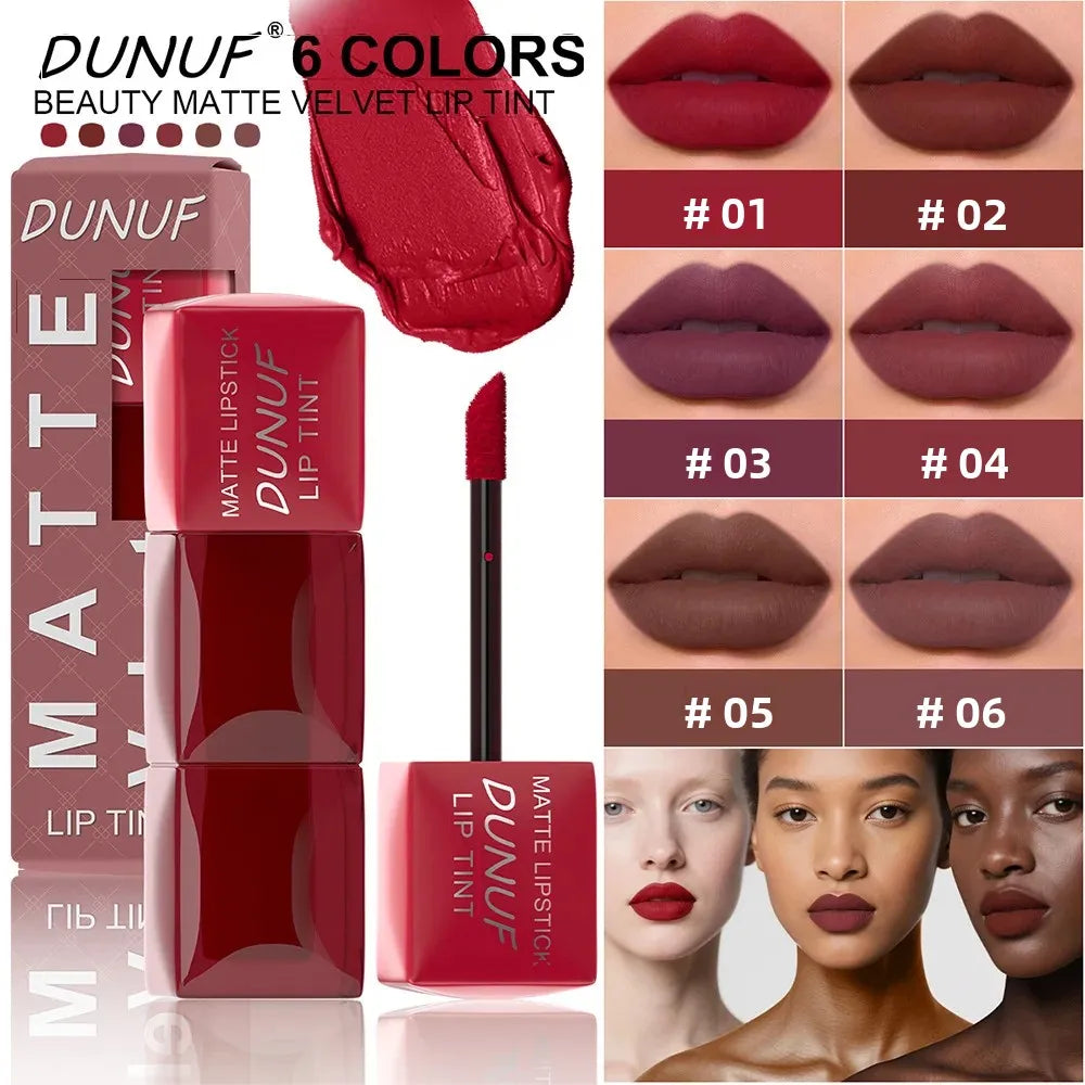 DUNUF Velvet Matte Lip Gloss – Waterproof, Hydrating, 6 Shades