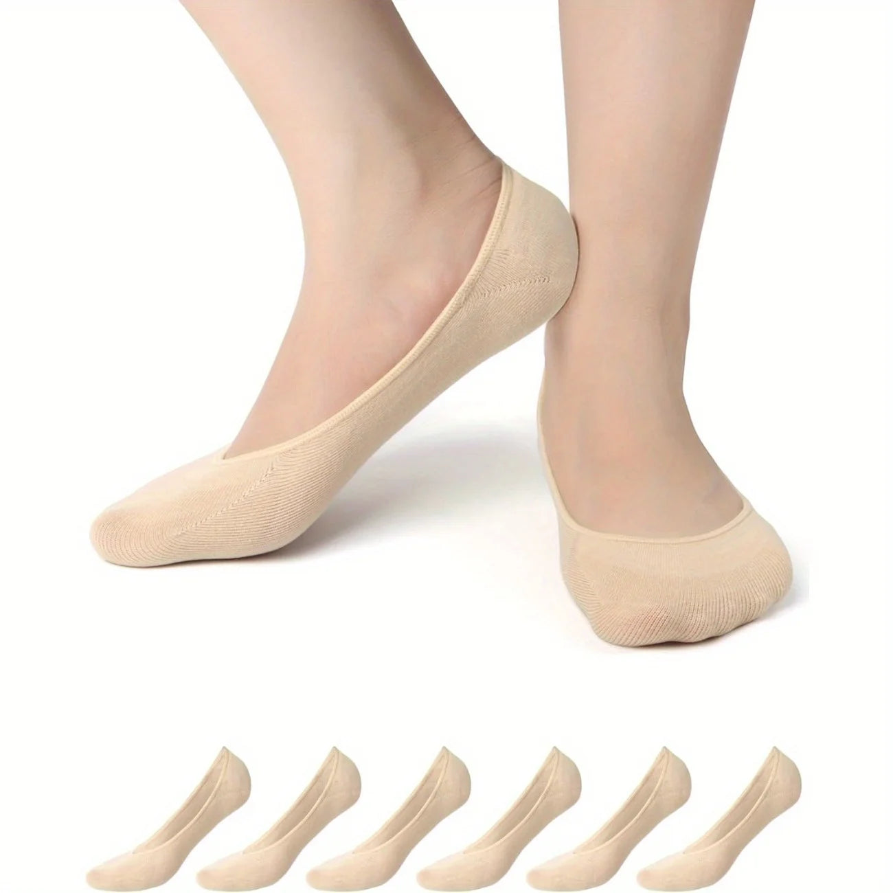 6 Pairs of Spring and Summer Thin Lined Boat Socks, Women's Super Large Elastic Invisible, Anti Slip Strip Not Easy To Fall Off Oasis Select Beige One Size