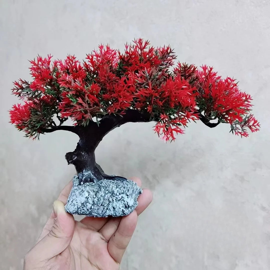 Red Leaf Cliff Cypress Welcome Pine Bonsai Aquarium Decoration Turtle Shrimp Hiding Cave Desktop Ornament Oasis Select