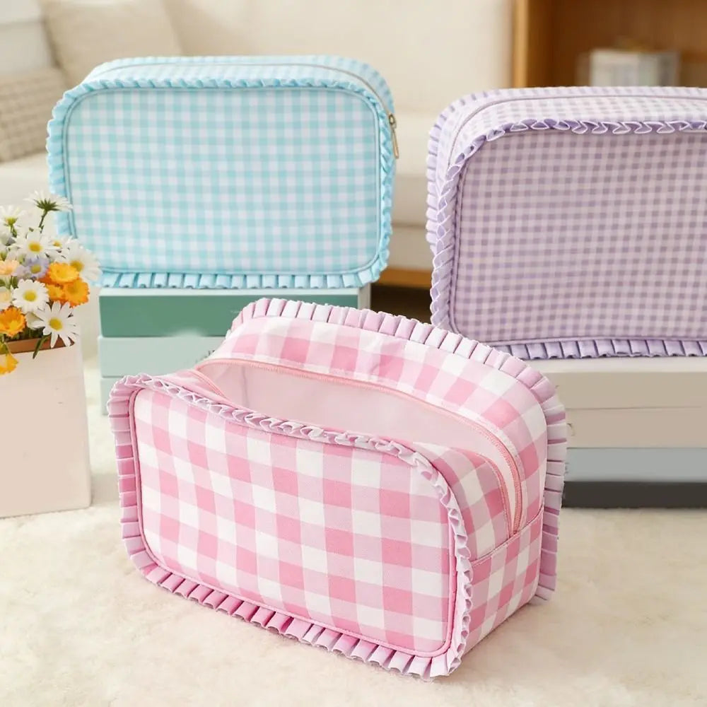 Ruffle Nylon Cosmetic Bag – Waterproof Zipper Makeup Organizer