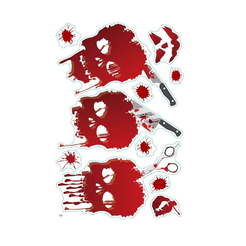 New Halloween Decoration Horror Bloodstain Wall Sticker Handprint Blood Skull Window Sticker Halloween Party Sticke Decor Oasis Select