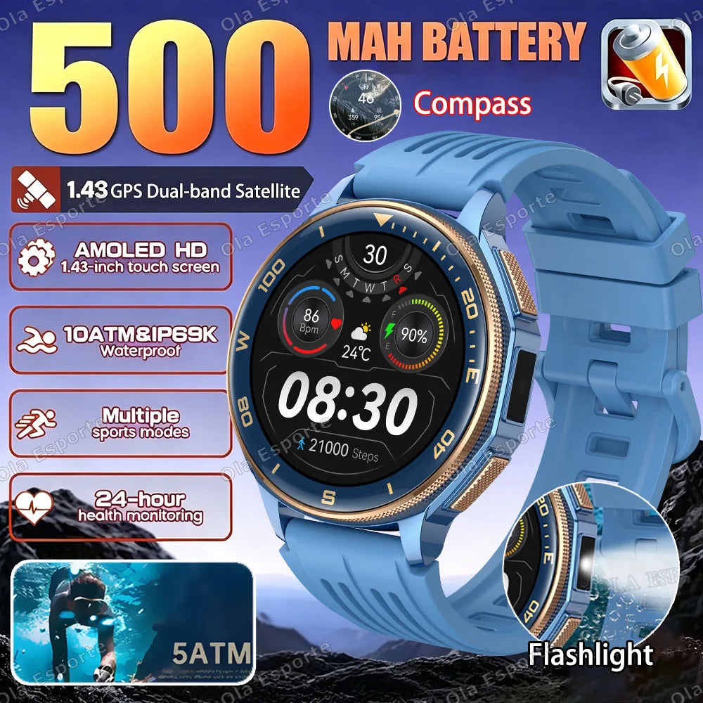 Ola Esporte GPS Smartwatch – AMOLED, 3ATM, 500mAh Battery