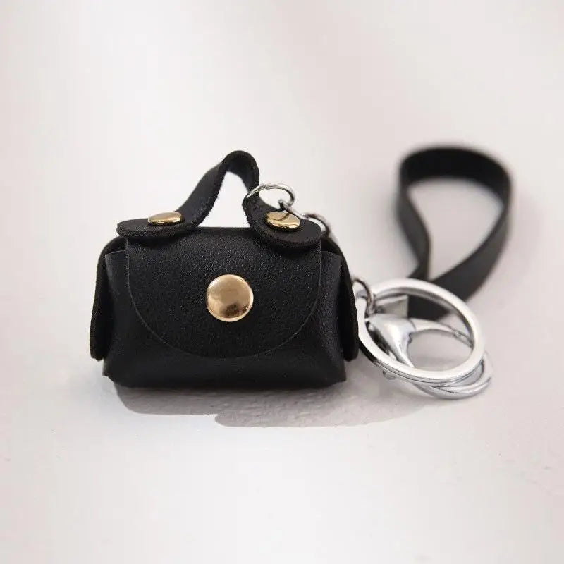 Kawaii Mini Bag Keychain | PU Leather Coin Purse Keyring Pendant Bag Charm Keychain Oasis Select Black