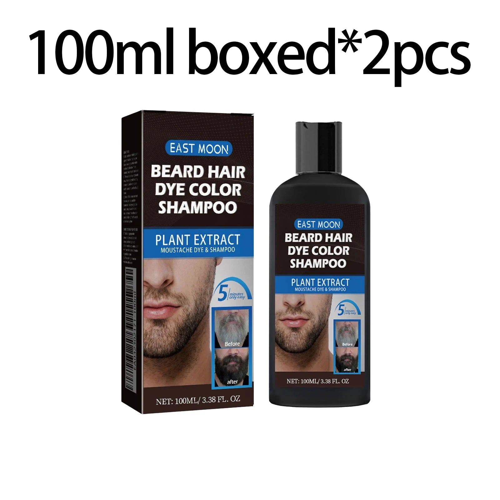 East Moon Herbal Black Hair & Beard Dye Shampoo for Men 100ml Hair & Beard Dye Shampoo Oasis Select 100ml X 2boxed