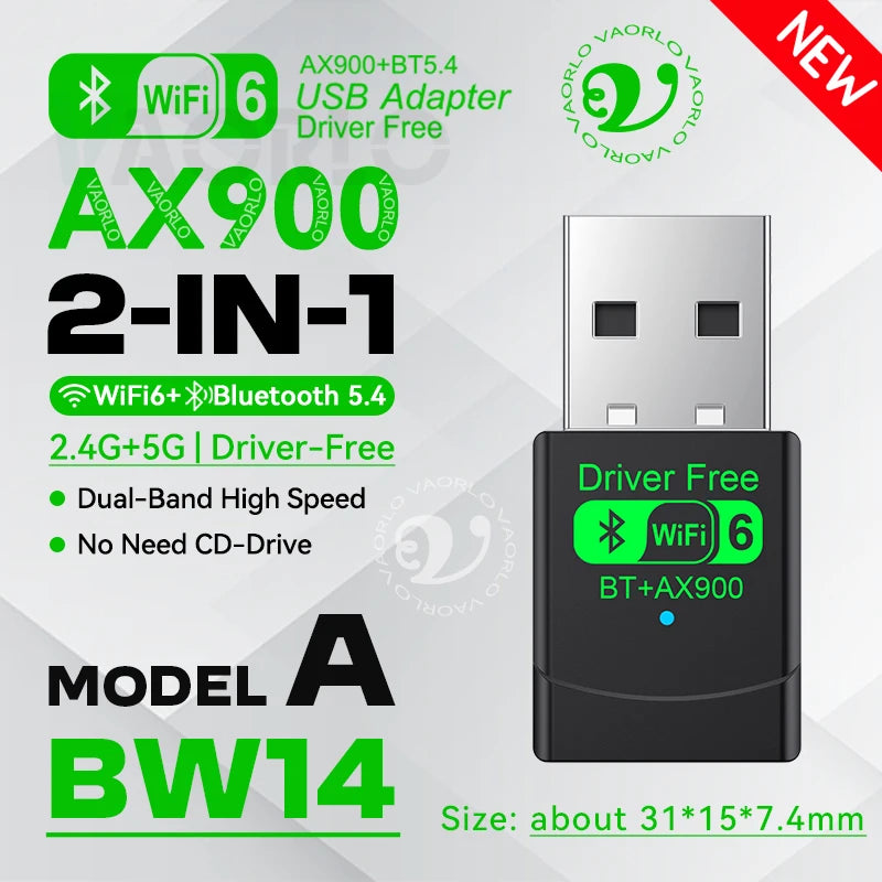 AX900 USB WiFi 6 Bluetooth 5.4 Adapter 2in1 Dongle Dual Band 2.4G&5GHz Network Wireless Receiver DRIVER FREE For Windows 10/11 Oasis Select AX900 BW14
