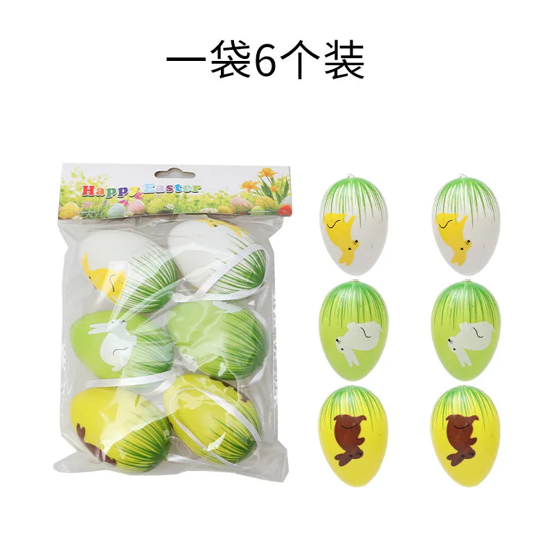 6Pcs Easter Egg Hanging Ornaments Artificial Plastic Egg Pendants Easter Tree Decorations Festival Home Party Decor Oasis Select C