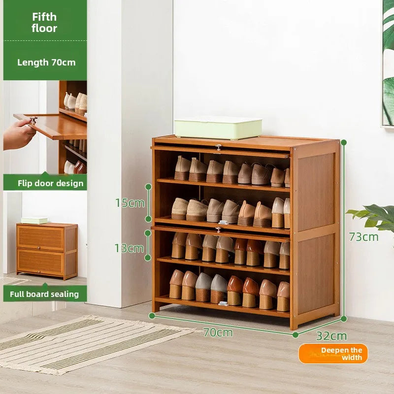 Shoe cabinet storage rack household modern door large capacity simple space saving ultra-thin solid wood Oasis Select Five floors 70 long