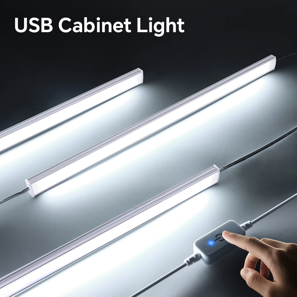 3pcs Aluminum LED Light Bar Dimmable Touch Switch USB Charging 30CM White Tube Lamp for Kitchen Wardrobe Office Shop Lighting Oasis Select