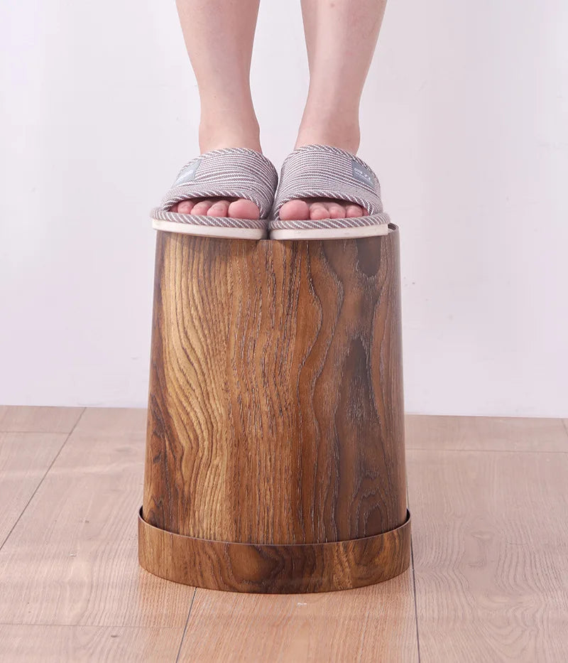 Vintage round wood grain trash can Guest room trash can Hotel plastic trash can garbage bin Oasis Select