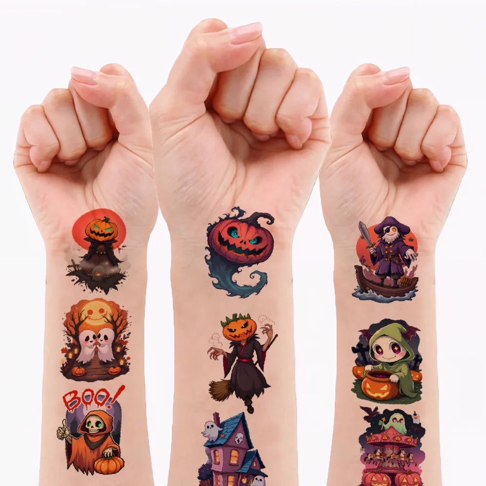 63-Piece Halloween Temporary Tattoos – Waterproof Skull & Witch