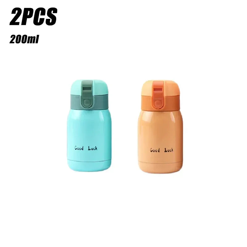 1/2PCS Goodluck Small Cute Mini Thermos Cup MINI Portable Creative Pot Belly Water Cup Pocket Cup with Hand Gift Oasis Select Blue-Yellow 200ML