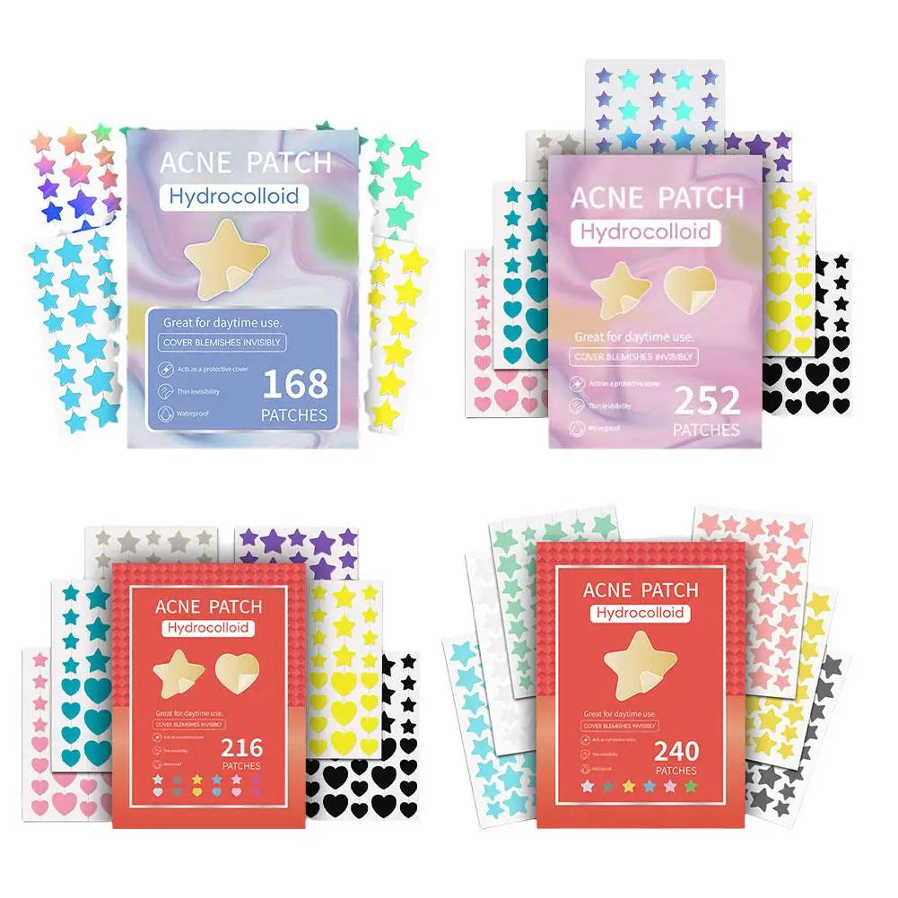 Colorful Hydrocolloid Dots Cute Star Heart Shaped Acne Pimple Patch For Face Invisible Zits & Blemishes Cover Stickers Skin Care Oasis Select