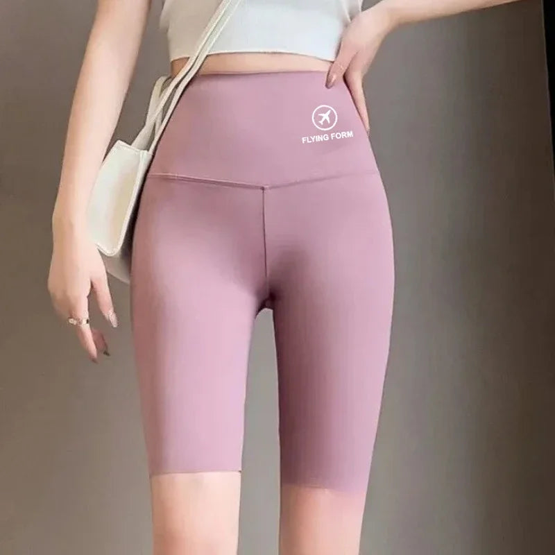 Summer Shark Bottoming Trousers Female External Wear Thin Section High Waist Lift Hip Elastic Yoga Five-minute Trousers Female Oasis Select Pink L (50-62.5KG)