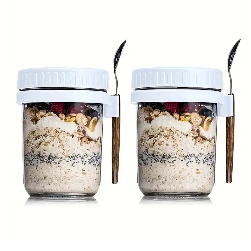 Overnight Oats Container with Lid and Spoon Portable Breakfast Oatmeal Cereal Nut Yogurt Cup 300ML Fruit Salad Food Storage Box Oasis Select