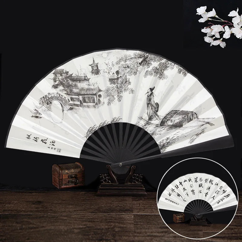 Ancient Folding Fan Chinese Scenic Spots Retro Classic Blank Fan Craft Silk Cloth Fan For Decoration Performance Gift Idea Oasis Select Z