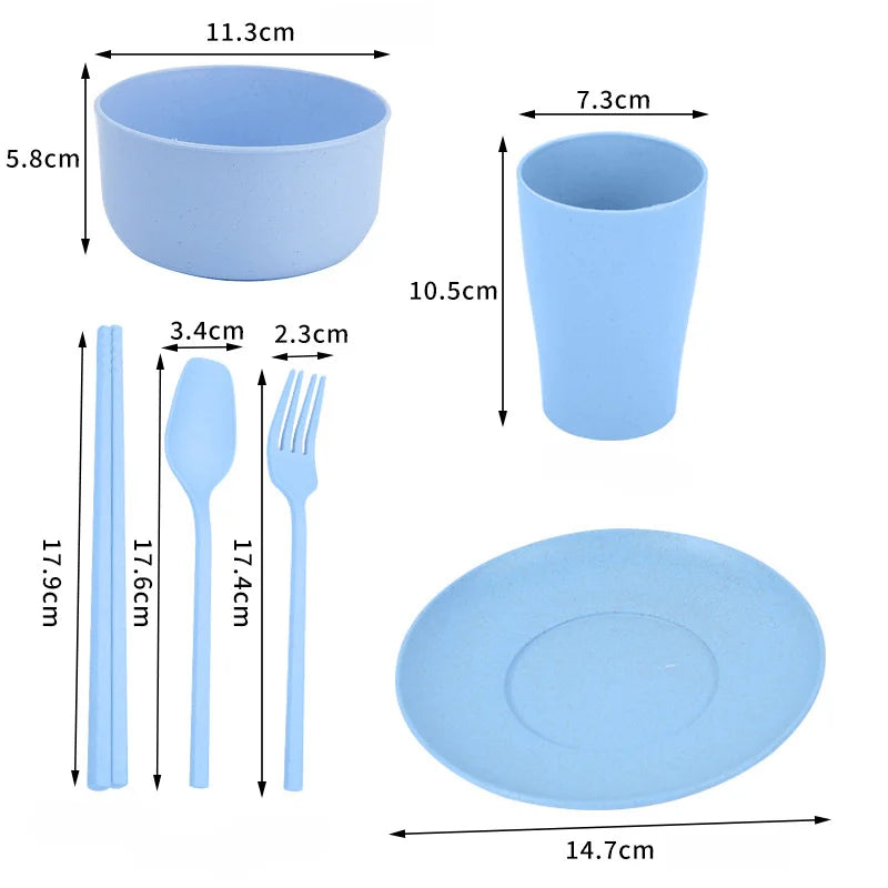6Pcs Tableware Set Wheat Straw Cutlery Dinnerware Set Unbreakable Tableware Dishes Camping Set Of Dishes Dinnerware Oasis Select Blue