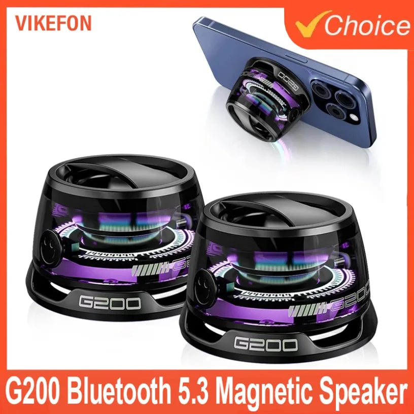 Mini Travel Stereo Speaker with RGB Color Light and Phone Holder Outdoor Magnetic Bluetooth Speaker Wireless Portable for IOS Oasis Select