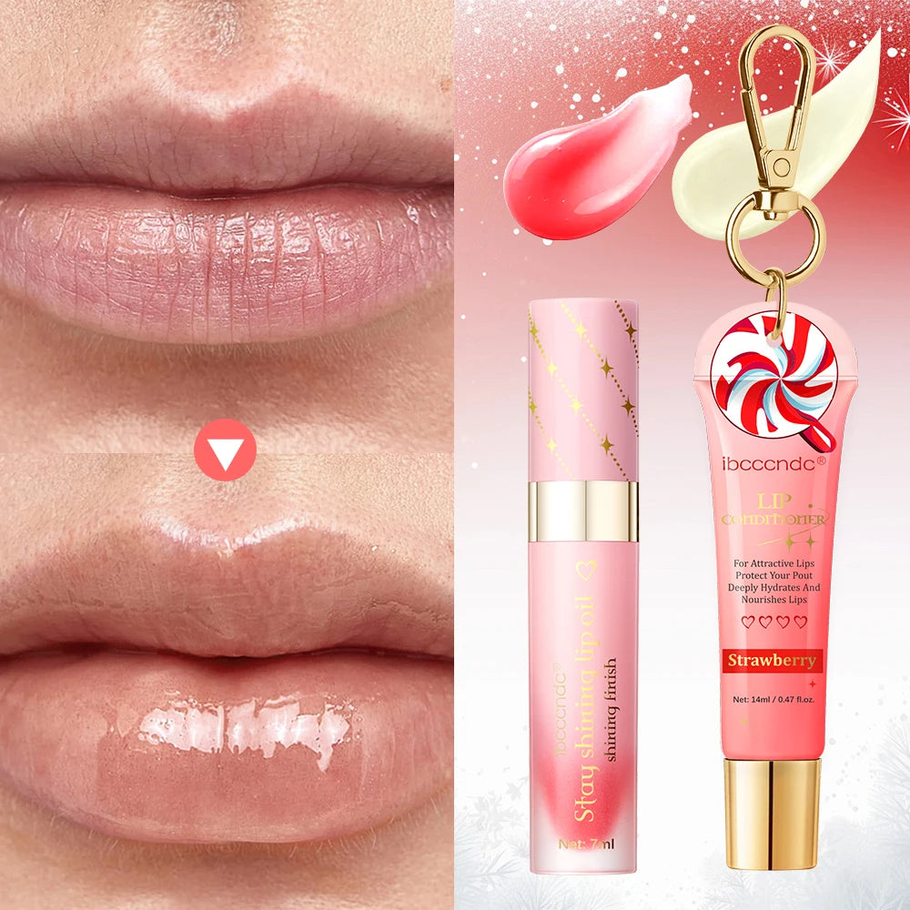 Strawberry Lip Stain & Lip Oil Set – Hydrating Glossy Duo