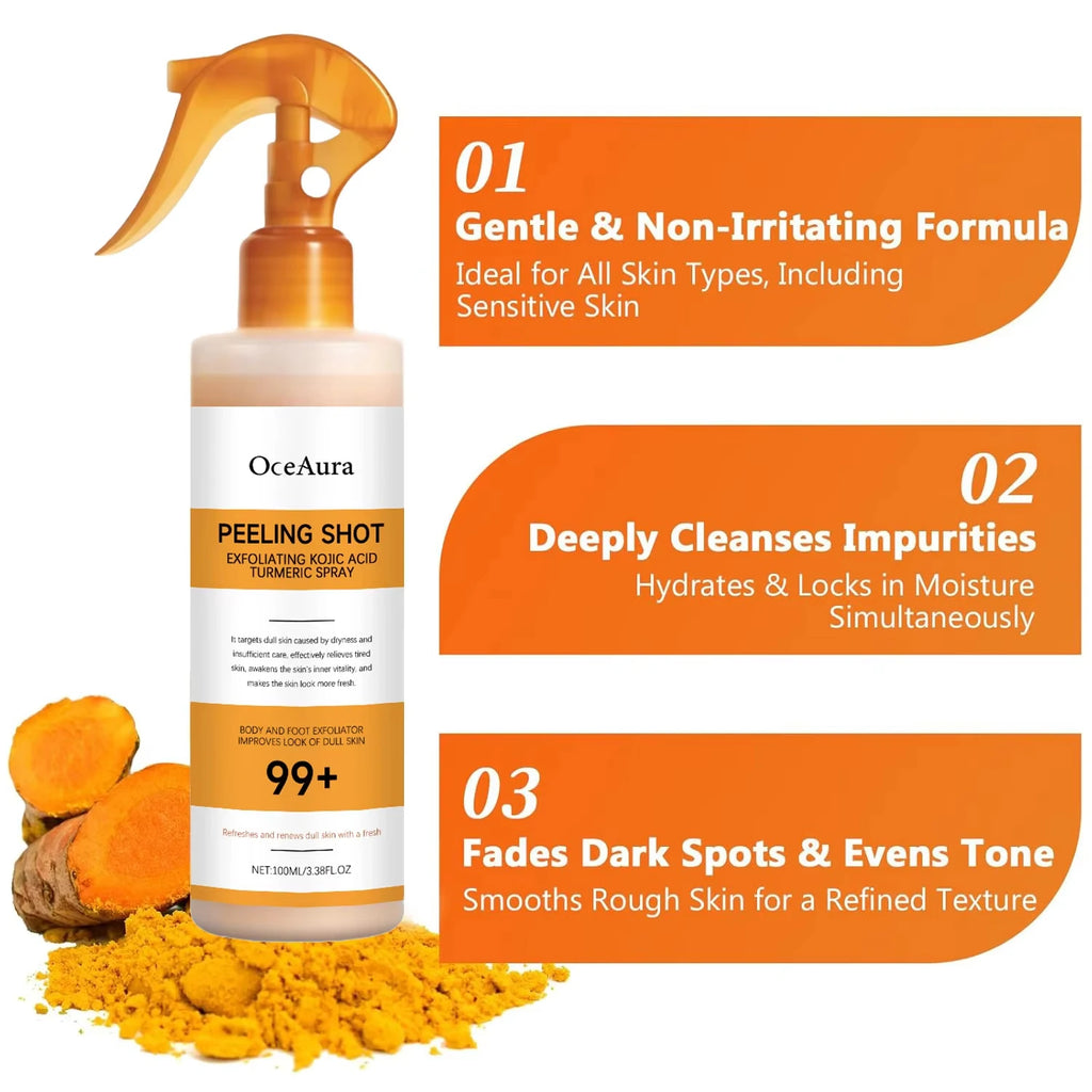 Body Keratin Care Kojic Acid Turmeric Spray Gently Exfoliating Peeling Solution Brightening Hydrating Skin Care All Skin Types Oasis Select