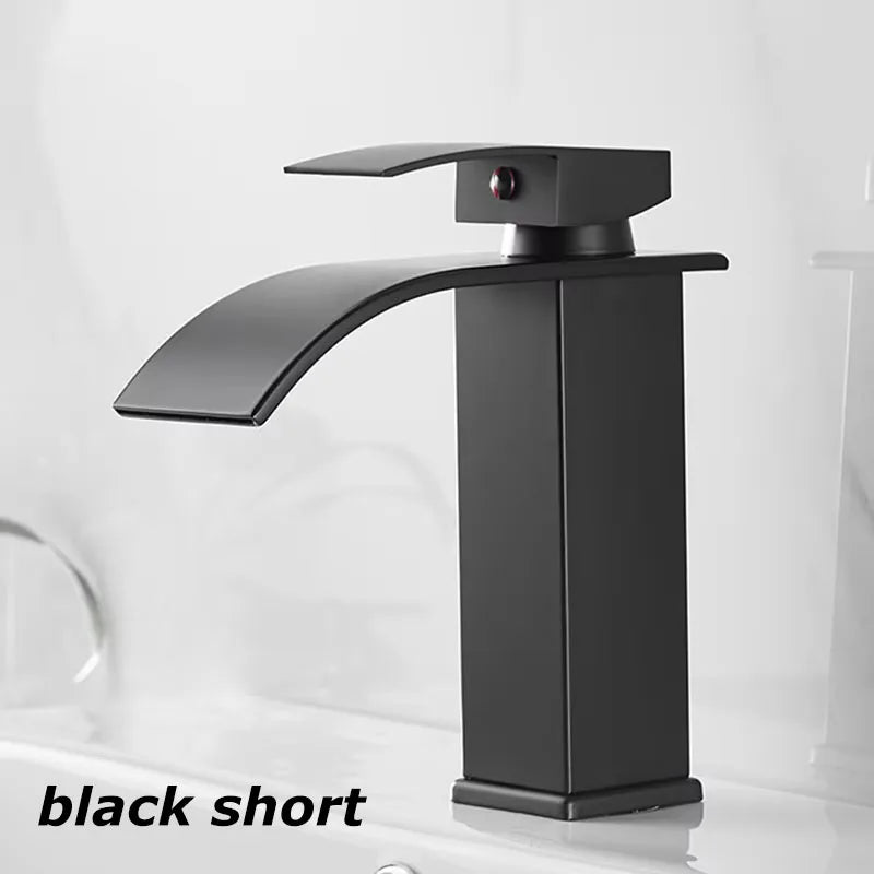 Waterfall Sink Faucet Bathroom Accessories Dual Control of Hot and Cold Bathroom Mixer Tap Washbasin Faucet Set Fixture Home Oasis Select Black short