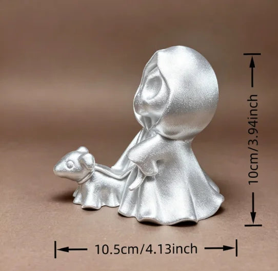 Miniature Grim Reaper Figurines with Ghost Puppy 3D Printed Cute Skeleton Ghost Walking Dogs Statues DIY Paintable Desktop Decor Oasis Select walk the dog3
