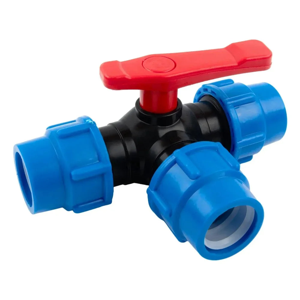 1x PE Pipe 3-Way Ball Valve 20/25/32/40/50mm Plastic Ball Quick Connect Three-way Three-way Ball Oasis Select