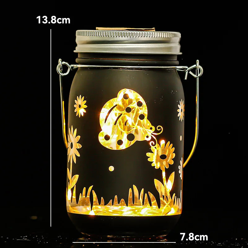 Carved Solar-powered Mason Bottle Garden Decoration Outdoor Courtyard Hanging Light Creative Atmosphere Portable Night Light Oasis Select ladybug
