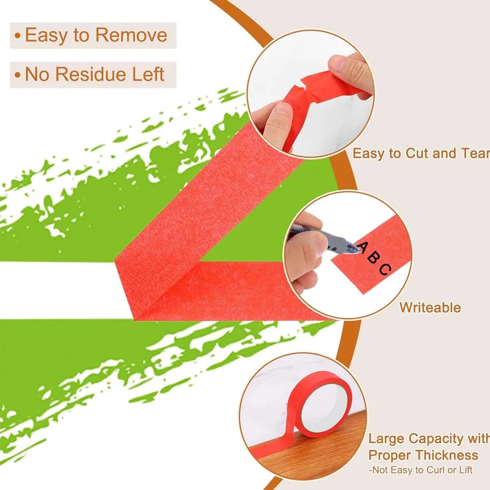 3/6pcs red paper Masking Tape Painters Bulk Craft Tape for Wall Painting Labeling Car Painting Home DIY Flower Crafts Decoration Oasis Select