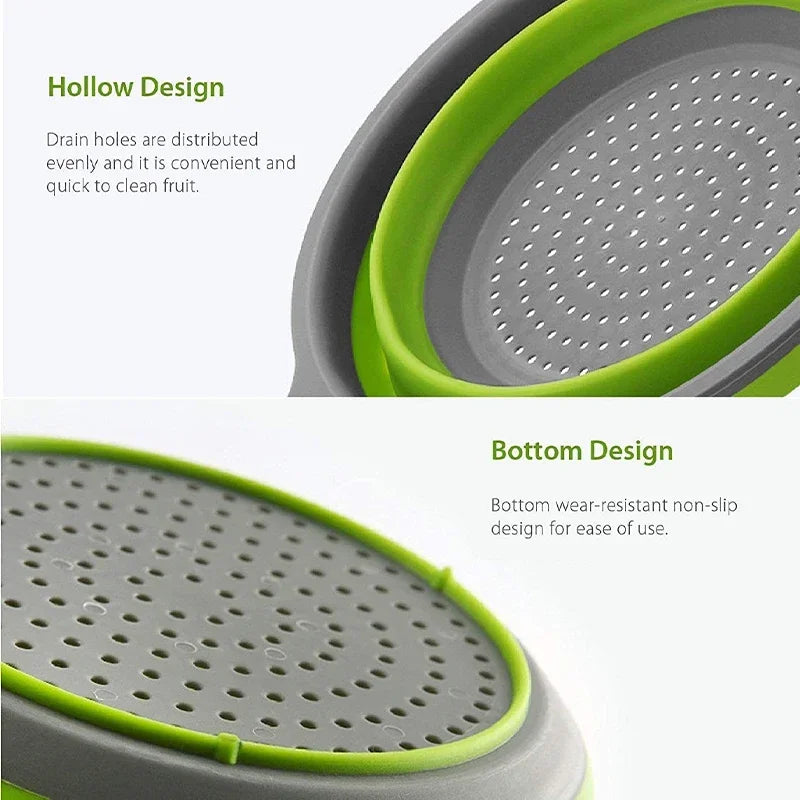 LMETJMA Silicone Collapsible Colander with Handle Kitchen Folding Strainer Colander for Draining Pasta Vegetable Fruit JT111 Oasis Select