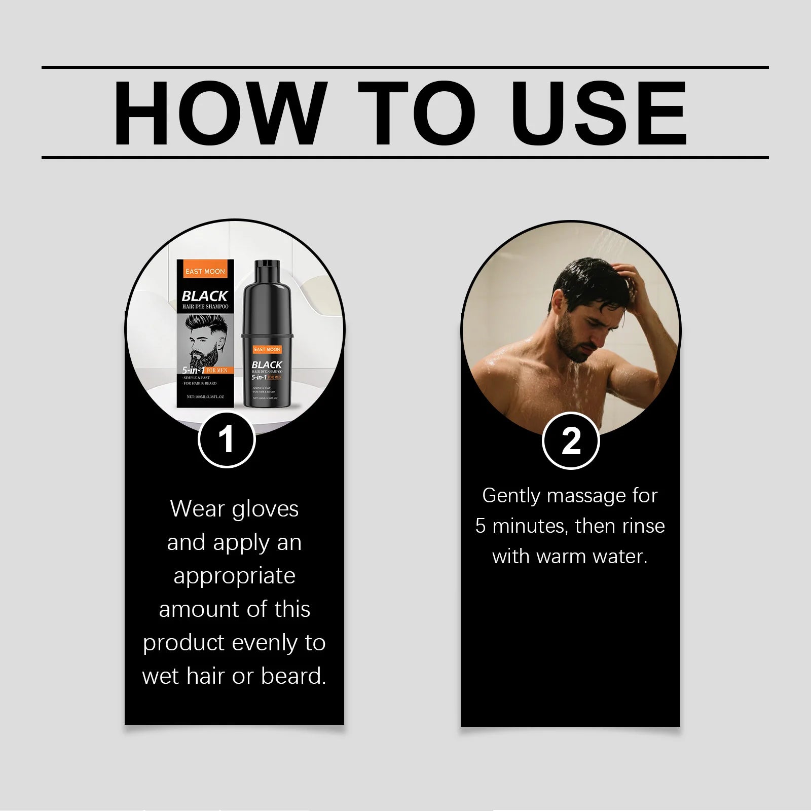 East Moon Black Men's Hair Shampoo – Gray Coverage & Shine Hair Color Shampoo Oasis Select