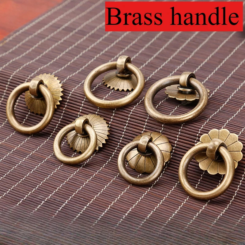 Antique Style Pure Brass Ring Pull for Cupboard Cabinet Drawer Rings Pulls Knob with Screws Vintage Furniture Hardware Oasis Select