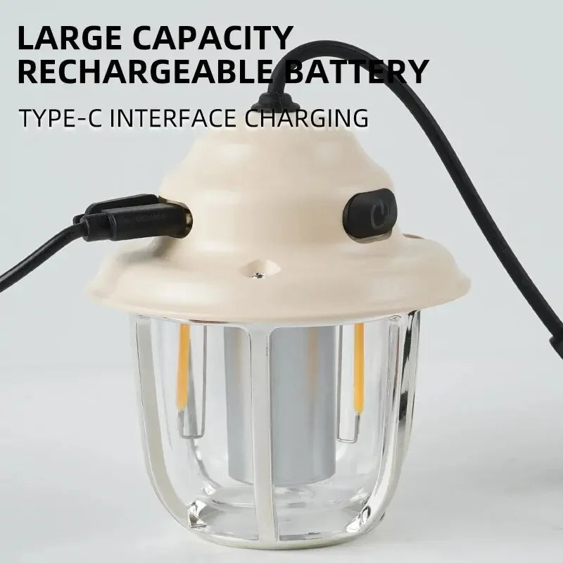 LED Camping Lamp 1200mAh Retro Hanging Tent Lamp 2700K/6500K Emergency Light Lantern IPX4 Waterproof Type C Charging for Outdoor Oasis Select