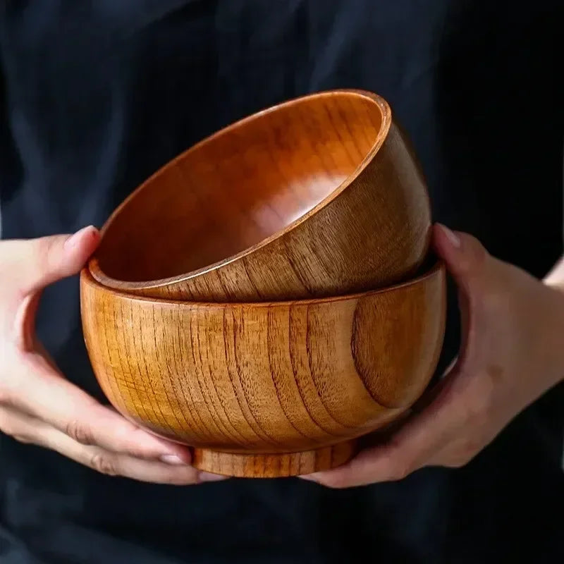 Japanese Style Wooden Bowl Jujube Wooden Bowl Round Large Soup Bowl Creative Children's Rice Bowl Tableware Oasis Select