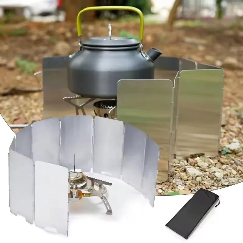 1pcs Outdoor Stove Wind Shield 9 Plates Foldable Camping Windscreen Gas Cooker Wind Deflector, Camping Stove Accessory Oasis Select