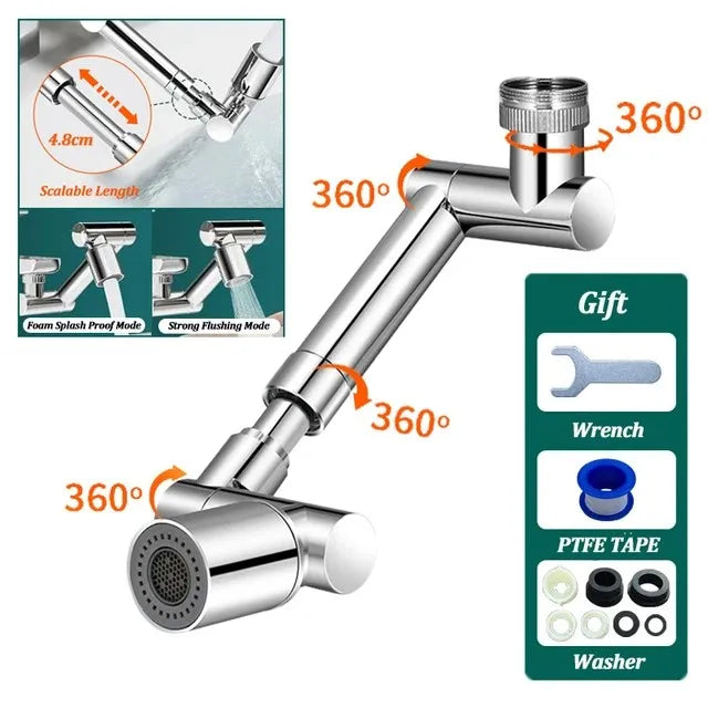 1440°Kitchen Scalable Metal Faucet Aerator Bathroom Tap Splash-proof Bubbler Faucet Filter Nozzle Tap Saving Water Extender Oasis Select Dual Modes Sliver