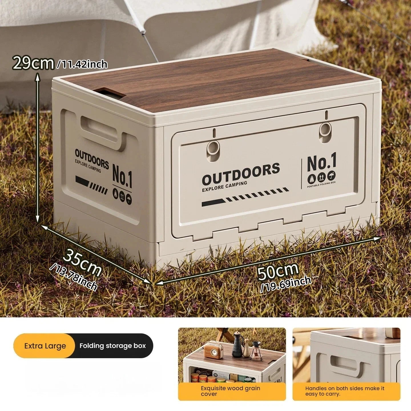 Rechargeable storage box, vehicle storage box, car trunk organizer box, large-capacity outdoor folding storage box Oasis Select L white-wooden